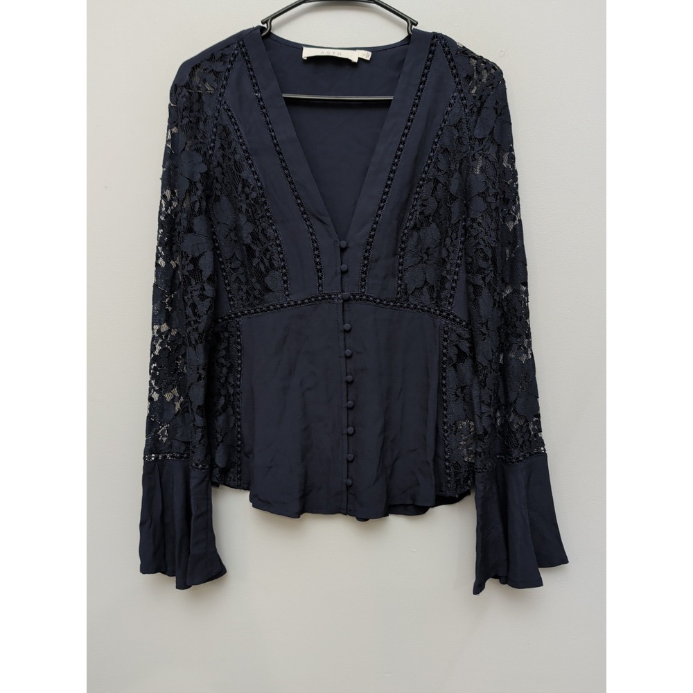 DR2 ASTR The label Hallie Lace Panels Empire Waist Bell Sleeve Button Top Sz L
